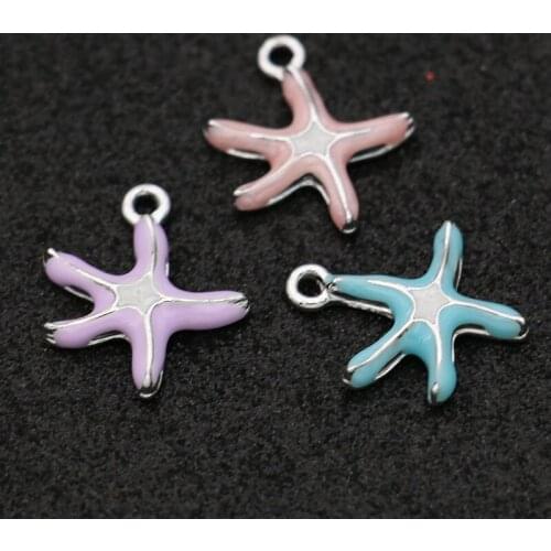 15pcs Enamel Silver plated Starfish Charms Pendant for Jewelry Making Earrings Bracelet Necklace Accessories DIY Craft 19x17mm