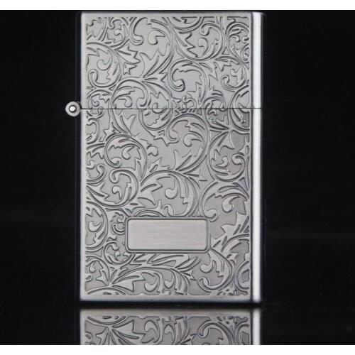 Gas Lighter Classic Carved Flower Retro Vintage Lacquer Straight Windproof Lighter for Smoking Cigar Cigarette Candle Butane