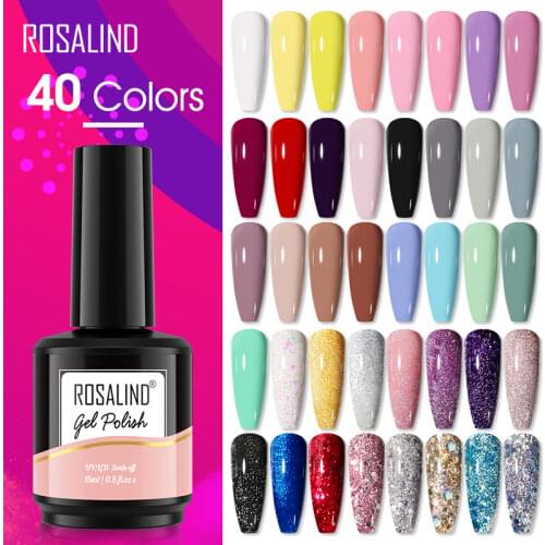 ROSALIND 15ML Gel Varnishes Soak Off Nail Polish Need for Manicure UV LED Gels lacquer Semi Permanent Base Top Coat Pure colors