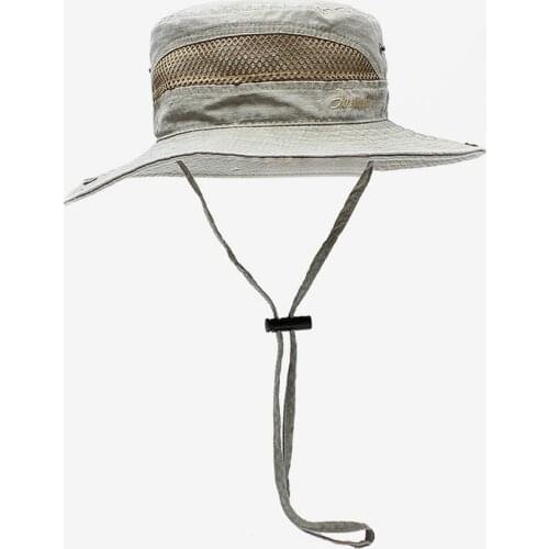 Cotton Fisherman Bucket Hat with Chinstrap String Mens Classic American Outdoor Fishing Jungle Hiking Travel Mesh SunHat