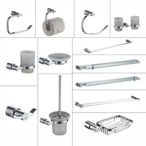 Chrome Silver Bathroom Accessories Set Toilet Brush Holder Stainless Steel Toilet Roll Paper Holder Soap Dish Wall Hook