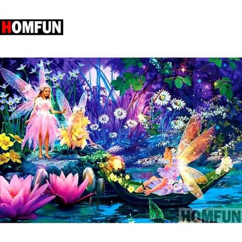 HOMFUN Full Square/Round Drill 5D DIY Diamond Painting "Butterfly fairy" Embroidery Cross Stitch 3D Home Decor Gift A13122