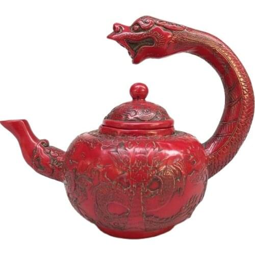 Chinese old Decoration Carving Red Coral teapot Kung Fu Tea Set