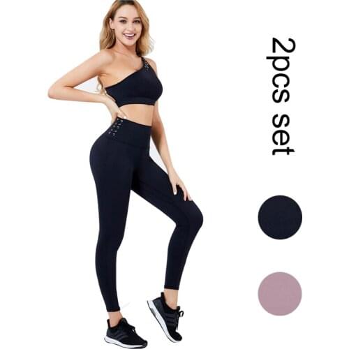 Yoga Set Bra Slanted Shoulder Tied Removable Pads Wireless High Elastic Sport Suit Bras and Leggings