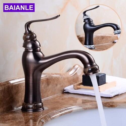 Deck Mounted Basin Sink Faucet Vintage Style Tap Black Bathroom faucets Brass finish washbasin taps Hot and cold water