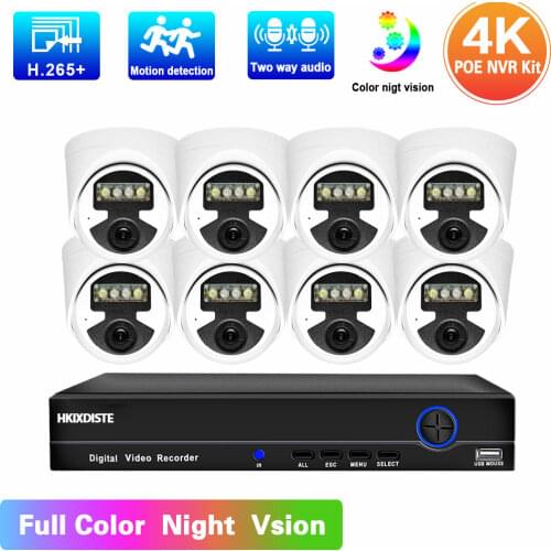 4K POE Security Camera System Indoor 8MP 8CH NVR Kit Two Way Audio POE IP Dome Camera System Set CCTV HD Video Surveillance Kit