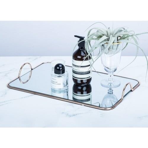 Gold edge mirror handle tray for cupcake afternoon tea make up Receiving tray 35cm/25cm home decoration cake table decorating