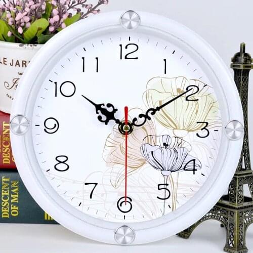 Small Wall Clock White Flower Minimalism All-match with Frame Quiet Quartz Hanging Pared Clocks Living Room Home Decoration Art
