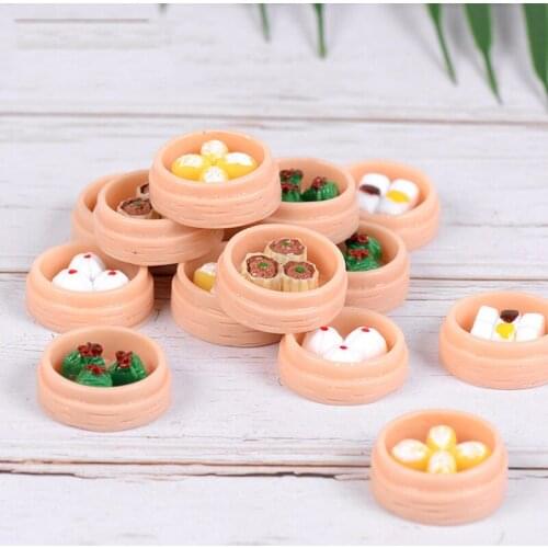 10PCS Mini Food Baozi Cuisine Miniature Dollhouse Ornament 3D Model Figurine Craft Decor Glass Decoration DIY Accessories