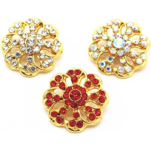 Mixs 6pcs/lot 3 Colors Hollow Out Flower Round Rhinestone Gold Snap Buttons Fit 18mm/20mm DIY Snap Bracelet Necklace Jewelry