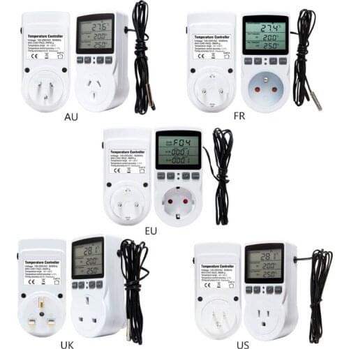Multi-Function Thermostat Digital Temperature Controller Socket Outlet w/ Timer Switch Sensor Probe Heating Cooling 16A