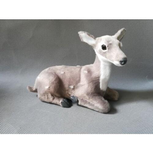 Simulation prone deer hard model,polyethylene&fur gray sika deer 18x13cm home decoration gift 0579