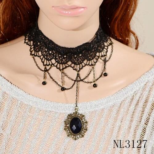 Fashion Romantic Black Lace Collar Bead Pendant Gothic Flower Choker Necklace for Women Jewelry Accessories NL3127