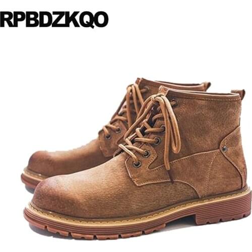 Military lace up designer autumn combat round toe shoes ankle winter men boots with fur brown warm fall army flat short 2018