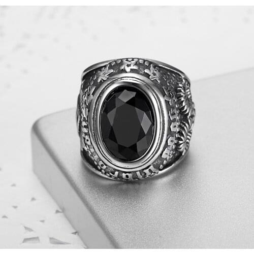 Megin D Vintage Sheeps Head Eye of God Egypt Black Zircon Stainless Steel Rings for Men Women Couple Friend Fashion Jewelry