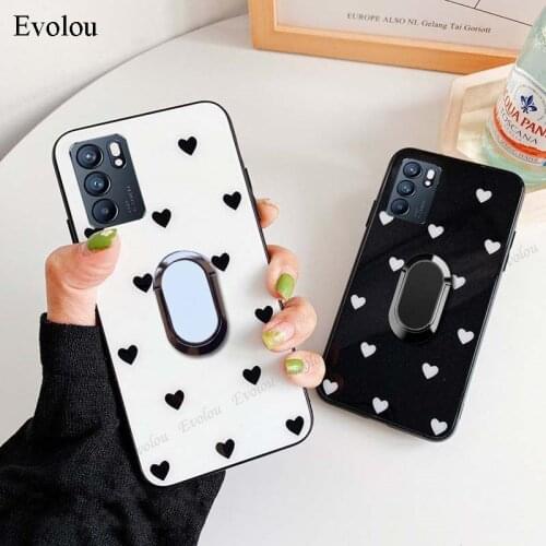 For OPPO Reno 6 Pro Plus Love Heart Tempered Glass Soft Frame Case For OPPO Reno 5 Pro 4SE 2F 2Z ACE Capa Magnetic Stand Cover
