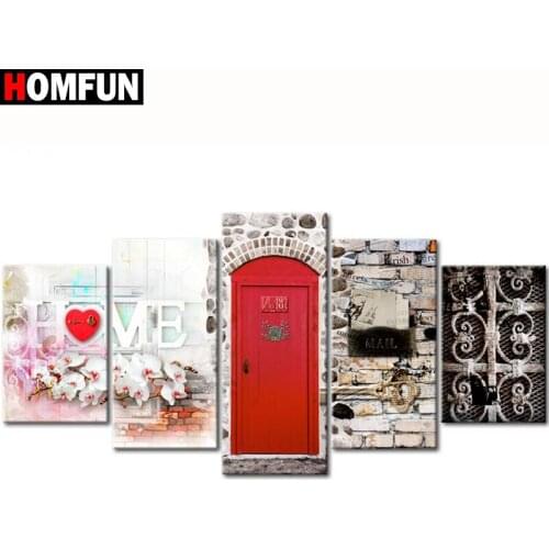 HOMFUN 5pcs Full Square/Round Drill 5D DIY Diamond Painting "Home sweet home" Multi-picture Combination Embroidery 5D Gift