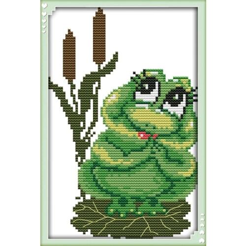 Joy sunday animal style Green frog cross stitch kits stamped pattern for beginners easy and quickly
