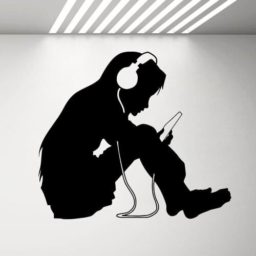 Teen Girl Wall Stickers Headphones Music Kids Room Nursery Vinyl Wall Decal Bedroom Home Interior Decoration Art Sticker 3961