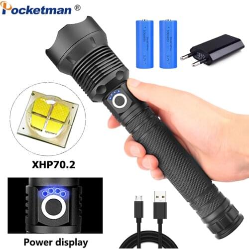 New XHP70.2 LED Flashlight Powerful Super Bright Torch Zoom Waterproof Flashlight USB Torch XHP70 XHP50 by 18650