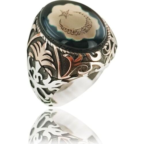 Original Hot Selling Rings Antique Silver Men Ring Vintage Jewelry Moon Star Islamic Turkish Ottoman Statement Boho Muslim Ring
