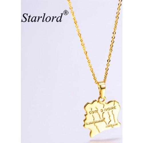 Ivory Coast Map Necklace Gold Brazil/Haiti/Morocco/Sicily/Cameroon/Poland/Congo Cote d'Ivoire Charm Necklace P3419