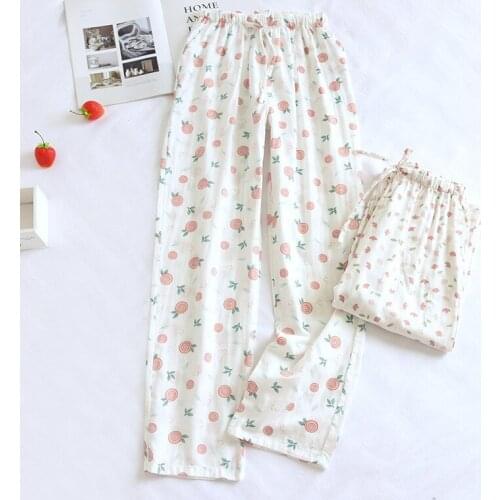 Woven Cotton Double Gauze Pajama Pants Women Sleeping Wear Have Side Pockets Loose Home Trousers Four Seasons Thin Lounge Pants