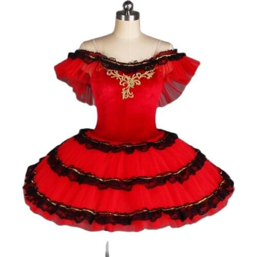 Off-the-shoulder Spanish Tutu Dress Bell Shape Ballet Dance Tutu for Adult Girls Performance Ballerina Dance Costumes BLL414