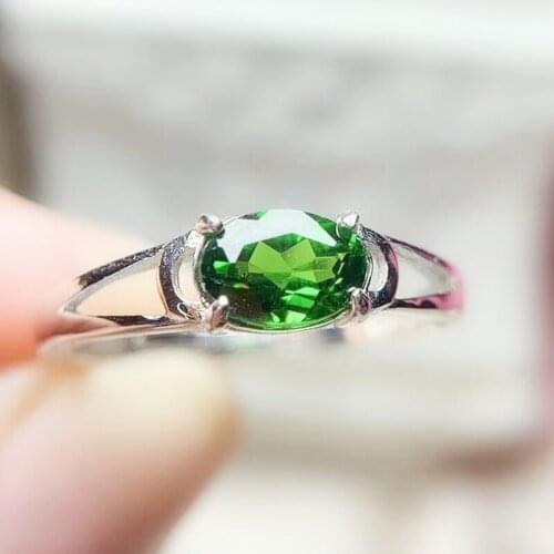 Natural real diopside oval simple ring Per jewelry Free shipping 4*6mm 0.5ct gemstone 925 sterling silver Fine jewelry T207276