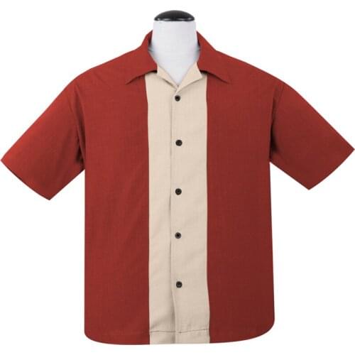 Summer New Fashion Short Sleeve Strip Patchwork Rockabilly Shirt Men Retro 1950s Vintage Punk Rave Shirts for Men Hip Hop Shirt