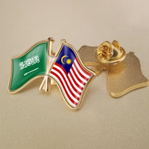 Saudi Arabia and Malaysia Crossed Double Friendship Flags Lapel Pins Brooch Badges