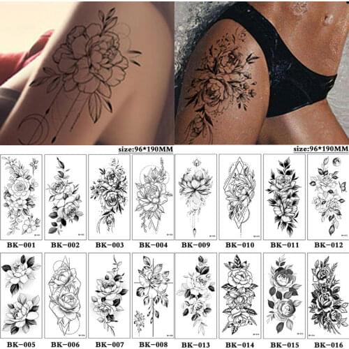 Sexy Flower temporary tattoo for women Fake Black Rose Body Art Painting Arm Legs transfer Tattoos Sticker Waterproof Tattoos