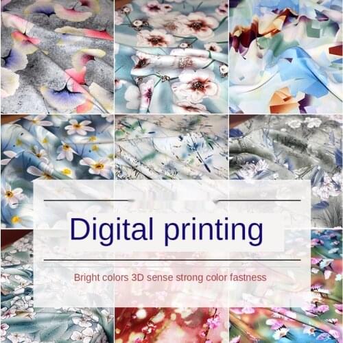Silk Cotton Brocade Fabric By The Per Meter for Skirt Dress Clothing Sewing Plaid Flower Geometry Digital Printed Sag Cloth Red