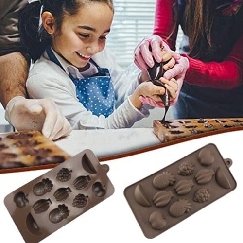 Silicone 11 Fruit Chocolate Mold Ice Grids Pudding Jelly Baking Mold Chocolate Pastry Bakeware Stencil Baking Moulds 2021New