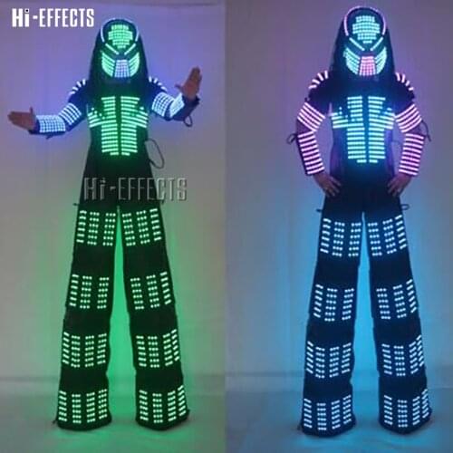 LED Robot Clothing Stilts Walker LED Glowing Dance Robot Suits Luminous Stage Dress LED Robot Costume Helmet Laser Gloves