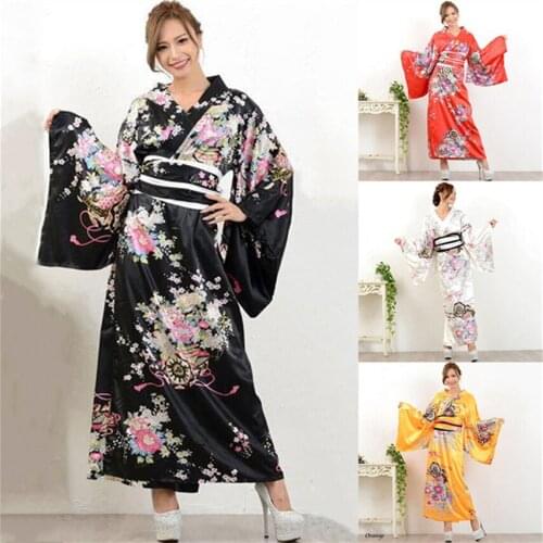 Japanese Kimono Fashion Samurai Sexy Women Kimono Yukata Female Retro Dress Japanese Floral Print Sleepwear Robe Cosplay Dresses
