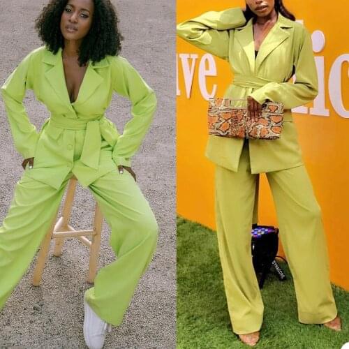 Chic Streetwear Women Blazer Lace Up Loose Custom Made Jacket Wide Legs Pants Sexy V Neck Office Lady Party Prom Suits