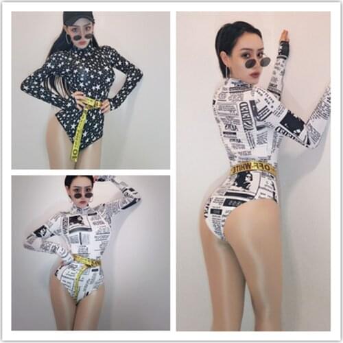 Long Sleeve Bodysuit Singers Nightclub Dj Ds Female Hip Hop Outfit Ladies Pole Dance Clothing Wear sexy Jazz Dance Costumes