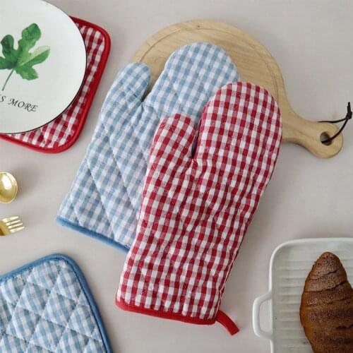 Oven Mitts Potholders BBQ Gloves Non-Slip Kitchen Gloves For Cooking Baking Grilling Cotton Dyed Woven