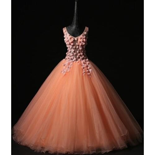 100% real light orange color flower princess beading medieval dress Renaissance gown queen/princess Victorian Belle Ball gown
