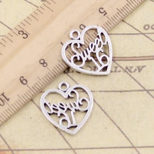 20pcs Charms heart sweet 16 birthday 21x19mm Tibetan Silver Color Pendants Antique Jewelry Making DIY Handmade Craft