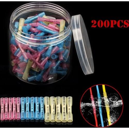 200PCS Assorted Heat Shrink Butt Connectors-Waterproof Electrical Wire Connectors-Insulated Crimp Connectors Butt Splice Kit