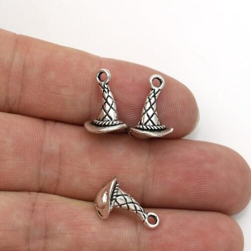 30pcs Antique Silver Magic Hat Charms Pendants for Jewelry Making Charm Bracelet DIY Handmade Craft 15x11mm