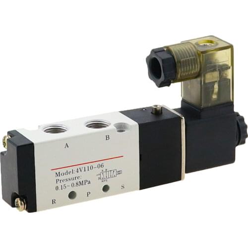 4V110-06 5 Way 2 Position 1/8" Pneumatic Solenoid Valve DC 24V DC 12V AC 110V AC220V