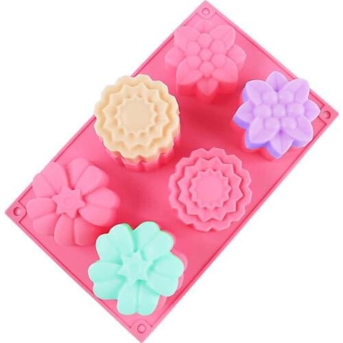 6 Cavity Assorted Silicone Flower Soap Mold DIY Soap Mold Handmade Chocolate Biscuit Cake Muffine Silicone Mold