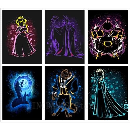 5D DIY Diamond Painting Black Art Disney Princess Stitch Beauty The Beast Queen Diamond Embroidery Mosaic Handmade Home Decor