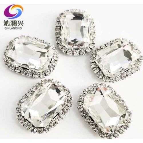 Free shipping white Rectangle 3D Anti scratch top glass crystal buckle,Silver bottom Sew on stones,DIY/Clothing accessories