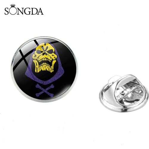 Brand Masters of the Universe Brooch Pin 80s Old Cartoon Printed Glass Cabochon Stainless Steel Pins Clothes Bag Badges