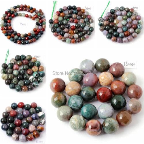 High Quality 4.6.8.10.12.14.16mm Natural Round Shape Faceted Indian Agates Stone Loose Beads 15 Inch Jewellery Making wj61