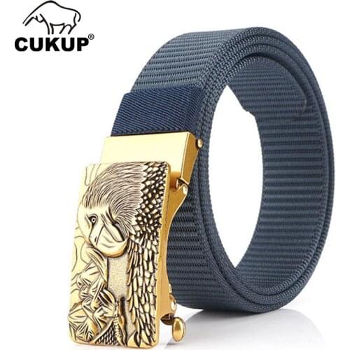 CUKUP Mens New Unique Design Anger Eagle Pattern Buckles Metal Nice Quality Nylon & Canvas Belts Men Accessories 2020 CBCK258